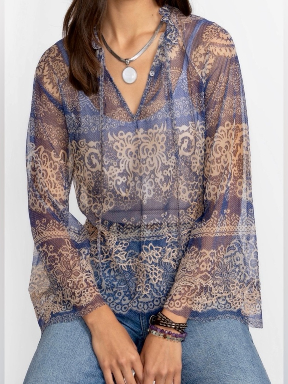 NWT Johnny Was Mazzy Peasant Blue Embroidered 2 piece Blouse Size XL Sku#130